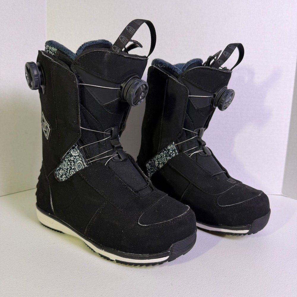 Salomon Lily Focus BOA Snowboard Boots Womens 6.5 Black Floral 377076